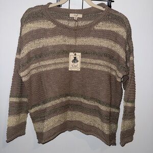 easel Striped Crewneck Sweater in Taupe and Cream